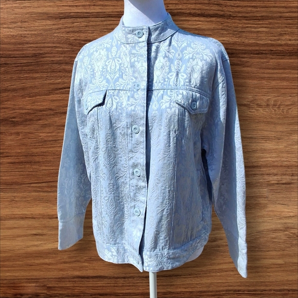 bill blass Jackets & Blazers - Bill Bass Brocade Blue Buttoned Long Sleeve Cotton Blend Jacket Women Size Large